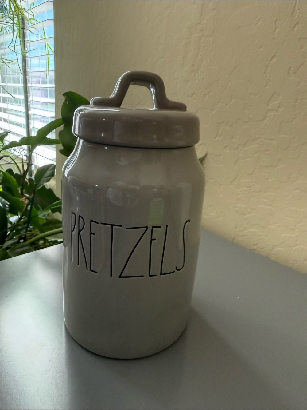 Rae Dunn Gray "PRETZELS" Ceramic Canister